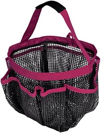 Smart Design Rubber Mesh Shower Tote Caddy w/ 8 Compartments & Handles - Waterproof Rubber Mesh - for Toiletries, Shampoos, &  Misc. Item - Home Organization (8 x 9 Inch) [Pink]