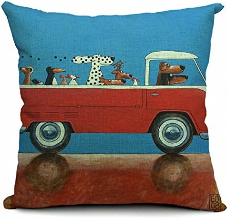 East Melody® Cotton Linen Square Decorative Throw Pillow Cover Cushion Case Pillow Case 18 X 18 Inches / 45 X 45 cm, Driving Dog (001)