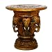 Handmade Asian Furniture - 20" Carved Round Wood End Table - Elephant Head Design & Painted Accents