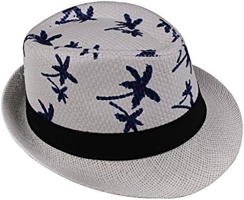 FZL UR94 Unisex Straw Fedora Hat with Maple Leaves Printed Summer Hat Color B2
