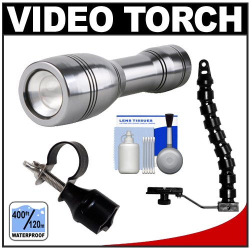Intova Underwater LED Mini Torch Flashlight / Video Light (400' ft/ 120m) with Flex Arm & Bracket + Adapter + Cleaning Kit Intova Underwater LED Mini Torch Flashlight / Video Light (400' ft/ 120m) with Flex Arm & Bracket + Adapter + Cleaning Kit
