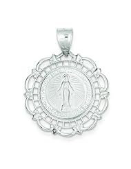 14K White Gold Virgin Mary Medal Charm Pendant
