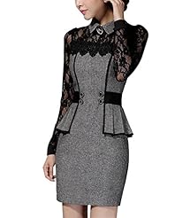Polyester/Wool Long Sleeves Vintage Lace  Dress