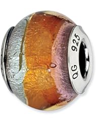 Sterling Silver s Pink/orange/silver Italian Murano Bead by Reflection Beads, Best Quality Free Gift Box Satisfaction Guaranteed