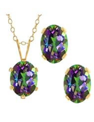 Jewelry: 3.50 Ct Oval Green Mystic Topaz Gold Plated Silver Pendant Earrings Set