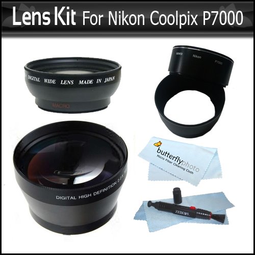 Cheap Lens Bundle Kit For Nikon Coolpix P7000 Digital Camera Includes Necessary Adapter Tube + 2x HD Telephoto Lens + .45x Professional HD Wide Angle Lens With Macro + Lens Pen Cleaning Kit + MicroFiber Cloth