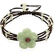 Natural Grade A Jadeite Jade Hand Carved Elegant Flower Garnet Center Beads Adjustable Cord Bracelet