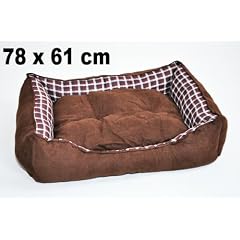 Modernes Hundebett / Hundekissen in Wildlederoptik - Braun - mit Wendekissen - Gr. L - 78x61 cm - 30294