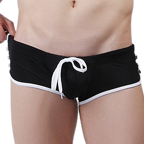 High Quality Water Proof Sexy Mens Swimwear 2014 New Men Trunks Swimming Shortsnylon Drawstring Adjustable Waist Pockets (L, Black)