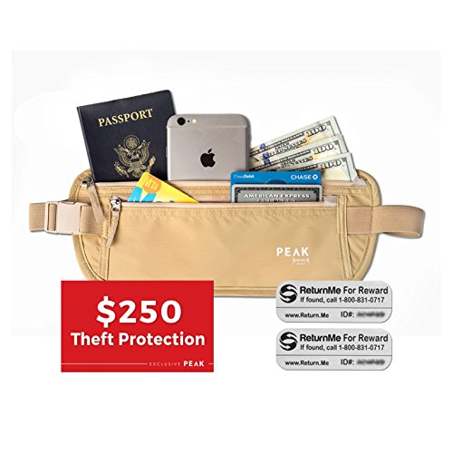 Travel Money Belt with built-in RFID Block - Includes Theft Protection and Global Recovery Tags