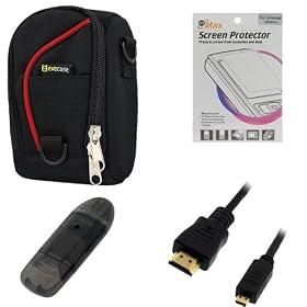 EveCase Large Digital Camera Pouch Nylon Case + Micro HDMI Cable + Memory Card Reader + LCD Screen Protector for Olympus TG-810, SZ-30MR, SZ-20, SZ-11, SZ-31MR iHS, TG-820 iHS, TG-320, SZ-12, TG-1 iHS