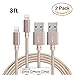 Sethjcsy 2 Pack 3FT iPhone 8Pin Lightning Cable Charging Cord Nylon Braided Apple USB Cable Usb2.0 Data Sync Cable for iPhone 5/5s/5c 6s 6s Plus iPad Mini Air iPad5 iPod (Golden)