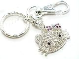 Pink Purple Bow Kitty Key Chain Purse Charm with TONS Crystals