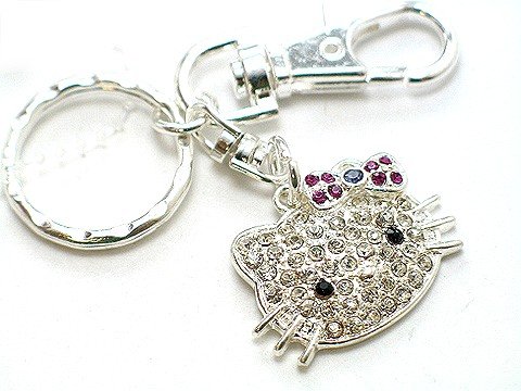 Pink Purple Bow Kitty Key Chain Purse Charm with TONS Crystals