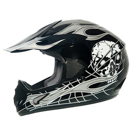 Silver Flame Skull Black Motocross Motosports 