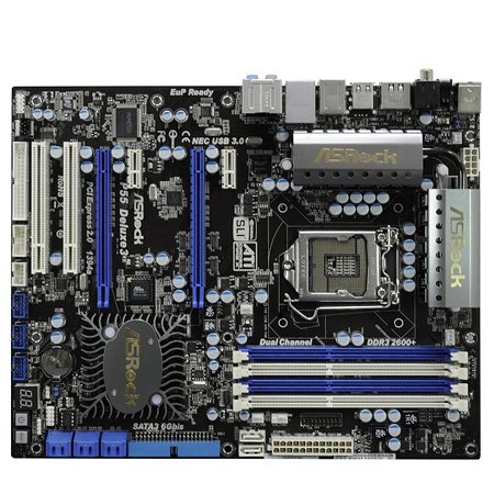 ASRock LGA1156/Intel P55/Quad CrossFireX & Quad SLI/SATA3&USB 3.0/A&GbE/ATX Motherboard P55 DELUXE3