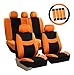 FH Group FB030ORANGE-COMBO Seat Cover Combo Set with Steering Wheel Cover and Seat Belt Pad (Airbag Compatible and Split Bench Orange)