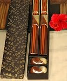 2 Chopsticks Gift Set in Silk Brocade Box -Jade Green and Caramel