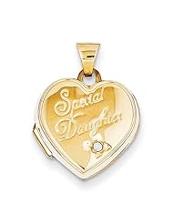 14k Yellow Gold 15mm Heart Diamond Special Daughter Locket. Metal Wt- 0.73g