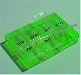 7 Day Pill Box Organizer Peek-a-box 7 Compartments Color Transparent Green- Made in the Usa