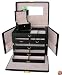 HUGE BLACK LEATHER JEWELRY BOX / CASE / STORAGE / ORGANIZER WITH TRAVEL CASE AND LOCK tea