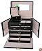 HUGE BLACK LEATHER JEWELRY BOX / CASE / STORAGE / ORGANIZER WITH TRAVEL CASE AND LOCK tea