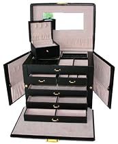SHINING IMAGE tea2 HUGE BLACK LEATHER JEWELRY BOX / CASE / STORAGE / ORGANIZER WITH TRAVEL CASE AND LOCK