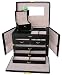 HUGE BLACK LEATHER JEWELRY BOX / CASE / STORAGE / ORGANIZER WITH TRAVEL CASE AND LOCK tea