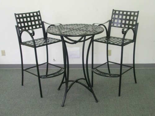 CONTEMPO BAR BISTRO SET - BAR TABLE and 2 CHAIRS with ARMS in a BLACK FINISH - PATIO FURNITURE