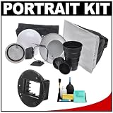 Interfit Strobies STR100 Portrait Kit with Beauty Dish Reflector, Globe Diffuser, Softbox, Barn Door, Snoot, Honeycomb Grid and SGM700 Flex Mount for Canon Speedlite 580EX II Flash + Cleaning Kit