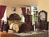 6pc Remington Antique Traditional Style Brown Cherry Finish Queen Size Bedroom Set