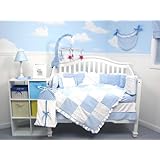 New Blue Minky Dot Chenille 10pcs Baby Crib Bedding Set