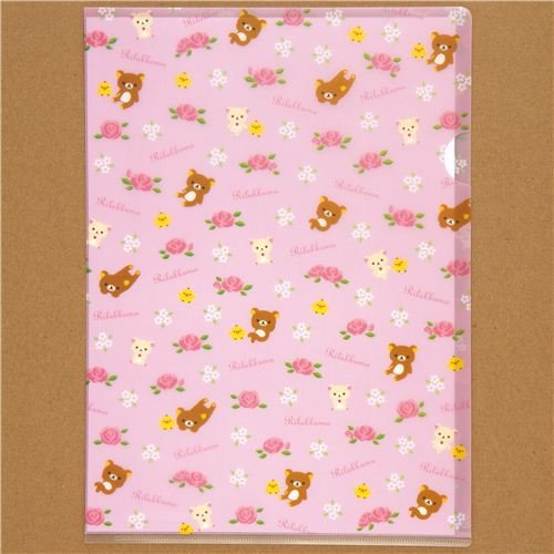Imagen principal de Carpetas de plástico rosa A4 con el oso Rilakkuma y flores