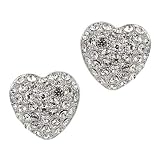 Crystal Clip On Earrings-14 KT White Gold Filled Crystal Pave Heart Clip on Earrings- Austrian Crystal by gemgem Jewelry