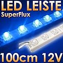 SuperFlux LED Leiste 100cm 12V DC BLAU - IP65! - 60 MEGA helle LEDs - vergossen im weißen Kunststoffprofil - IDEAL für indirekte Beleuchtung - SUPER HELL