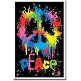 Peace Sign Paint Splatter Flocked Blacklight Poster Print