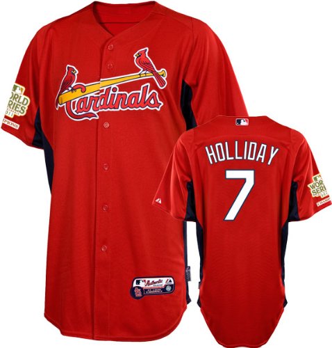 Matt Holliday Jersey: St. Louis Cardinals #7 Scarlet Authentic Cool Baseâ„¢ On-Field Batting Practice Jersey with 2011 World Series Champions Patch