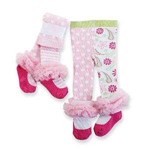 Mud Pie 2 Pairs 2 Styles Pink Tights Stripes Dots Flowers