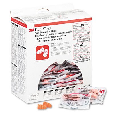 3M 1120 Disposable Soft Foam Ear Plug w/Articulat Shape for Improved Fit, (Pack of 200)