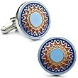 Blue with Orange Layered Flower Cufflinks Cuff Links