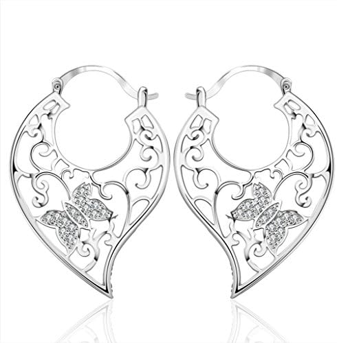 BLINGEL Women's Fashion Jewelry Brass Plated with 925 Sterling Silver Elegant Pave Pear CZ Crystal Filigree Floral Half Hoop Clip-on Earrings