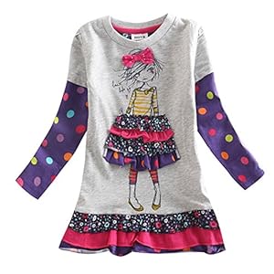 Novatx Wave Point Cotton Long Sleeve Baby Girl Clothes H3660 Cream and Grey (3/4y, grey)