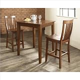dining furniture-Crosley Furniture 3 Piece Pub Dining Set with Tapered Leg and School House Stools in Classic Cherry Finish
