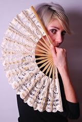 Renaissance Lace Hand Fan Large Cream