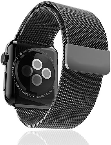 42mm Milanese Loop Apple Watch Band by Moxio - Adjustable Magnetic Lock, Strong Stainless Steel Metal Mesh, Comfortable and Smooth Feel, Replacement Band (Black)