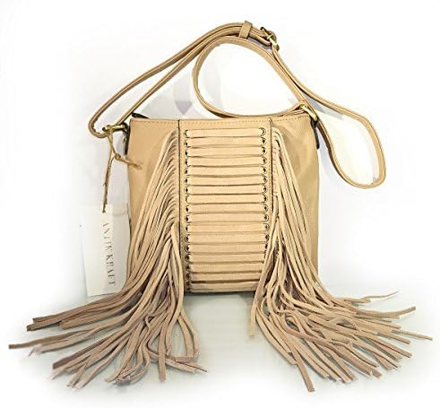 ANTIK KRAFT Leather Fringe Small Crossbody w/ Adjustable Strap - Taupe