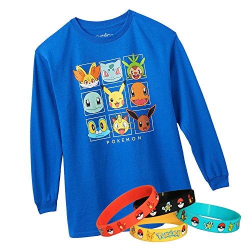 Pokemon Big Boys' Boxes Group T-shirt Tee with Bracelet