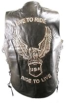 Men's Brown Leather Embossed Eagle Live to Ride Vest - Size : 4XL