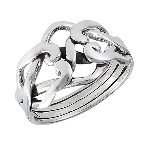 Sterling Silver 4-Band Weaved Puzzle Knot Ring(Sizes 6,7,8,9)