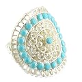Matte Silver Plated Fashion Stretch Ring with Blue Stones in Center For Women - One Size Fits most